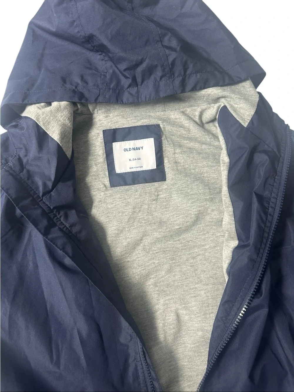 Old Navy Navy Hooded Windbreaker Jacket with Gray Lining